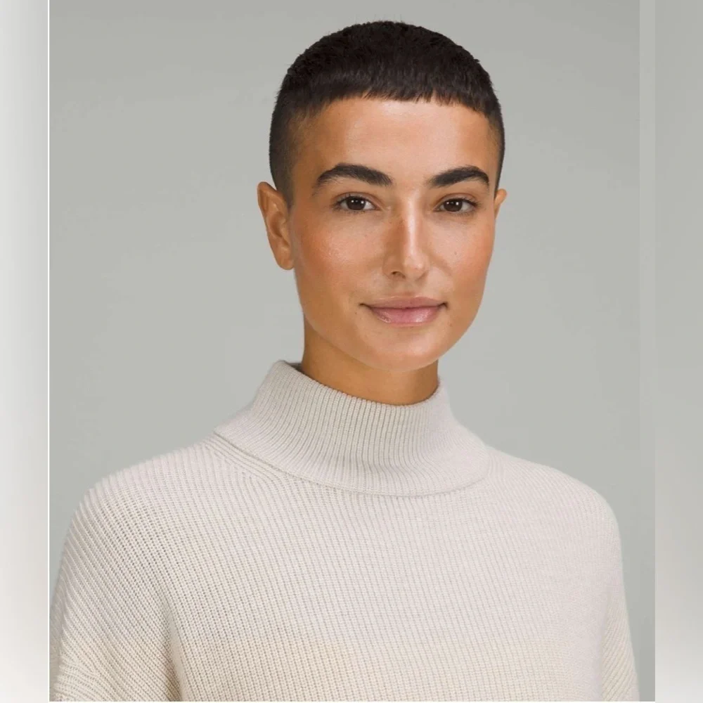 Lululemon Merino Wool-Blend Ribbed Turtleneck Sweater Heathered Natural Ivory